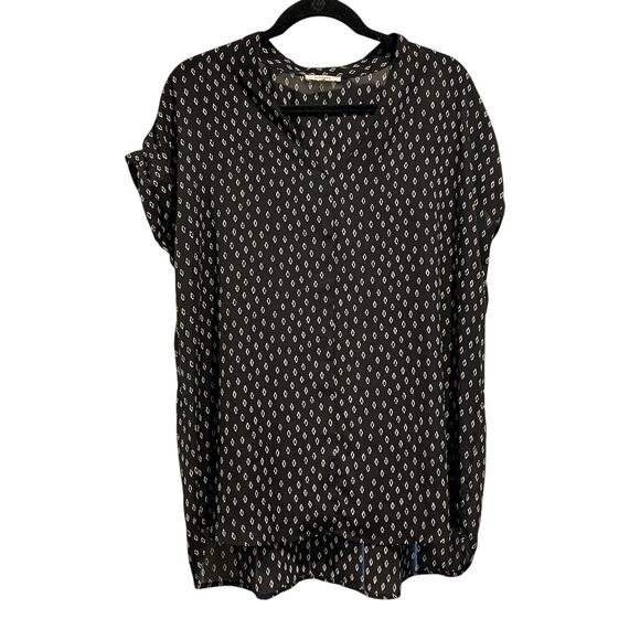 EUC PLEIONE Nordstrom Black White Diamond Short Sleeve Shirt Blouse XL‎ - Picture 1 of 4